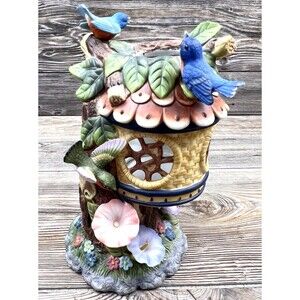PartyLite Porcelain Treetop Inn P7320 Retired Birdhouse Bluebird Morning Glories